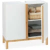 Relaxdays Bathroom Floor Cabinet, 2 Shelves, Bathroom Cupboard, MDF & Bamboo, HWD 60.5x60x30.5cm, White & Brown -Grohe Sales Shop 16120808 1