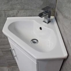 Corner Vanity Unit Including Basin Sink White Gloss Cloakroom Unit White, With Tap -Grohe Sales Shop 64565487 3